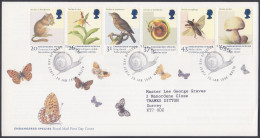 GB Great Britain 1998 FDC Endangered Species, Butterfly, Insects, Birds, Mushroom, Pictorial Postmark, First Day Cover - Storia Postale