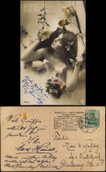 Ansichtskarte  Schöne Frau Bricht Durch Blumenwand 1908 - Personaggi