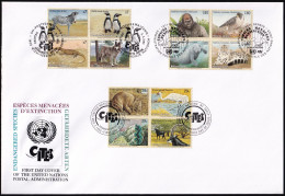 UNO NEW YORK - WIEN - GENF 1993 TRIO-FDC Gefährdete Arten - Gezamelijke Uitgaven New York/Genève/Wenen