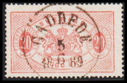 1877-1882. Coat-of-Arms. Perf. 13. 20 ÖRE CANCELLED GÄDDEDE 5 6 1889 (Michel Di. 7Ba) - JF545221 - Dienstmarken