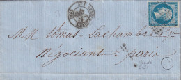 LETTRE. 8 SEPT 1862. N° 14. ST PIERRE SUR DIVES. CALVADOS. PC 3247. BOITE RURALE O = CONDE SUR IF. POUR PARIS - 1849-1876: Classic Period