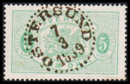 1877-1882. Coat-of-Arms. Perf. 13. 5 öre Green Luxus Cancelled ÖSTERSUND 7 3 1889. (Michel D. 3B) - JF545231 - Servizio