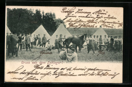 AK Soldaten Mit Pferd Im Zeltlager, 1. Weltkrieg  - War 1914-18