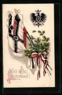 AK Gott Ehr` Vaterland!, Flaggen Mit Eichenzweigen Und Fahnenband, Neujahrsgruss  - War 1914-18