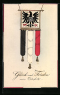 Präge-Künstler-AK Adler Mit Wappen Auf Fahne, Ostergruss  - War 1914-18
