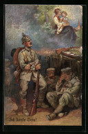 Künstler-AK In Gedanken! Ist Soldat Im Unterstand Bei Frau Und Kind  - War 1914-18