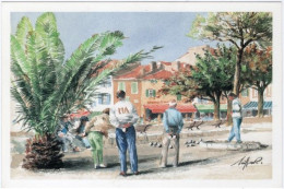 Gf. La Partie De Pétanque. Aquarelle De Jean-Michel Seiller. 1519 - Andere & Zonder Classificatie