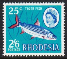 1968. RHODESIA. Country Motives Fish (Hydrocynus Lineatus) 25 C 2/6  Never Hinged. (Michel 78) - JF545296 - Rodesia (1964-1980)