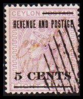 1885-1887. CEYLON. Victoria. REVENUE AND POSTAGE FIVE CENTS On EIGHT CENTS. Interesting Cancel... (MICHEL 88) - JF545311 - Ceylan (...-1947)