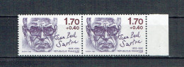 2355 Jean-Paul Sartre Normal Tenant à Variété Sans Point Sur Le I La Paire Tenant à Normal - Ongebruikt