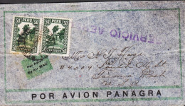 1934. PERU. Small POR AVION PANAGRA Envelope To Tacoma, Wash, USA With 2 Ex 50 CENTAVOS Simon-Bolivar-monu... - JF545369 - Perù