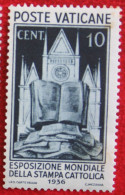 10 Cents World Fair Catholic Press 1936 Mi 52 Yv 73 Ongebruikt MH * VATICANO VATICAN VATICAAN - Unused Stamps