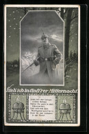 AK Infanteriesoldat Mit Gewehr Im Arm Auf Nächtlichem Wachposten, Brennende Herzen  - Guerre 1914-18