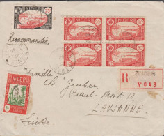 1932. NIGER. Fine Registered Cover To Lausanne, Suisse With 4block 90 C Boat On The River Nig... (MICHEL 45+) - JF545404 - Usati