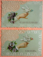 LOT DE 2 CARTES GAUFREES HOMME FEMME COLOMBE FLEUR - SCANS RECTO VERSO-16 - Otros & Sin Clasificación