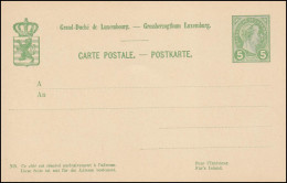 Luxemburg Postkarte P 53 Großherzog Adolf 5 C. Wertstempel Rechts, Ungebraucht  - Autres & Non Classés