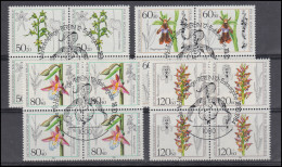 724-727 Wofa Orchideen 1984: Viererblock-Satz Zentrische ESSt BERLIN 18.10.84 - Usati