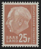 Saarland 418 Heuss 25 Fr 1957, ** - Unused Stamps
