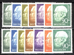 259-265 W+v Heuss Kleinformat - Je 1 Mal Glatte + Geriffelte Gummierung, Set ** - Unused Stamps