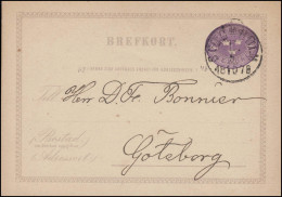 Postkarte P 1C I BREFKORT 6 Öre, STOCKHOLM 5.10.1878 Nach Göteborg - Entiers Postaux