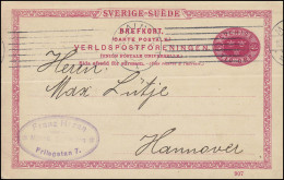 Postkarte P 25 SVERIGE-SUEDE Mit DV 907, MALMÖ 19.4.1909 Nach Hannover - Enteros Postales
