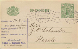 Postkarte P 32 BREVKORT 5 Öre Druckdatum 716, GÖTEBORG 14.2.17 Nach RESELE 16.2. - Postal Stationery