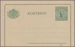 Schweden Kartenbrief K 9 KORTBREF König Gustav 5 Öre Druckdatum 1211, ** - Entiers Postaux