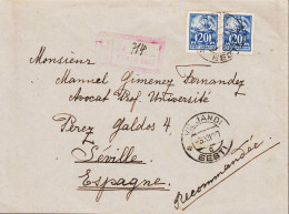 1927. EESTI VABARIIK. WEAVER AND SMITH. 20 Mk. Blue Perf 14½. PAIR On Registered Cover To Sevi... (Michel 59) - JF545423 - Estland