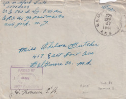 COVER. 17 SEPT 1944. APO 225. THIONVILLE. FRANCE. PASSED BY EXAMINER. TO BALTIMORE - Covers & Documents