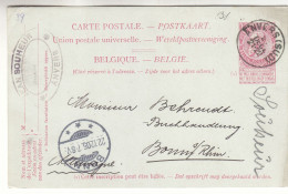 Belgique - Carte Postale De 1905 - Entier Postal - Fine Barbe - Oblit Anvers Sud - Exp Vers Bonn - - 1893-1900 Barbas Cortas