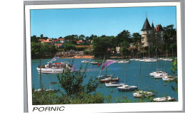 PORNIC 44 - Le Port La Plage Et Le Château Carte Vierge  Bâteau Voilier  - Pornic