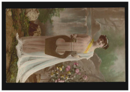 Mode-AK Frau In Langem Kleid Mit Harfe, Verlag N.P.G., FRANKFURT/MAIN 11.6.1912 - Moda