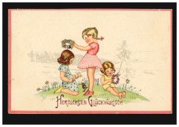 Kinder-AK Drei Mädchen Beim Spielen Blumenkränze, CHOMUTOV / KOMOTAU 14.10.1938 - Autres & Non Classés