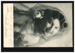 Mode-AK Lächelndes Mädchen Mit Schleier, ALTONA (ELBE) 22.11.1906 - Moda