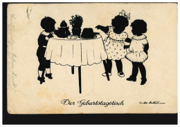 Scherenschnitt-AK Der Geburtstagstisch, Verlag G.K.V. Berlin, RHEYDT 23.6.1926 - Silhouettes