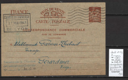 France - Entier IRIS  - Carte Postale Correspondance Commerciale - Paris  - 1941 - Cartes Postales Types Et TSC (avant 1995)