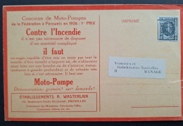 Typo 156B (BRUXELLES 1927 BRUSSEL) Op Kaartje "Moto-Pompe Transportable" - Tipo 1922-31 (Houyoux)