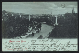 Mondschein-AK Bern, Flusspanorama Mit Blick Auf Die Brücke  - Bern