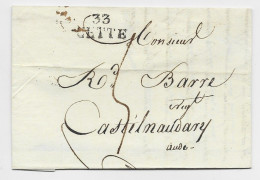 HERAULT MARQUE 33 CETTE 1821 LETTRE POUR AUDE TAXE 5 - 1801-1848: Vorläufer XIX