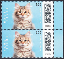 !a! GERMANY 2023 Mi. 3748 MNH Vert.PAIR W/ Right Margins (b) - Pets: Cats - Nuovi