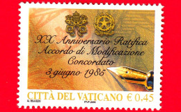 VATICANO - Usato - 2005 - 20º Anniversario Dell'accordo Di Modificazione Del Concordato - Penna E Stemmi - 0.45 - Gebraucht