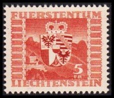 1947. LIECHTENSTEIN. Coat Of Arms 5 Fr Never Hinged. (Michel 252) - JF544580 - Unused Stamps