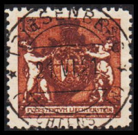 1921. LIECHTENSTEIN. Landeswappen Mit Putten. 13 Rp. Perf 12½.  LUXUS CANCEL.  (Michel 51B) - JF544594 - Oblitérés