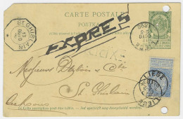 CARTE POSTALE 5ct. - EXPRES Van LIEGE Naar ST. GHISLAIN (telegraafstempel) - Postkarten 1871-1909