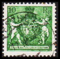 1924. LIECHTENSTEIN. Landeswappen Mit Putten. 10 Rp. Perf 11½.  Watermark. (Michel 51B) - JF544598 - Gebraucht