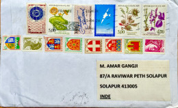 FRANCE 2024, COVER USED TO INDIA, DIFFERENT 14 STAMP, LIONS CLUB, FLOWER, QUEEN, COAT OF ARM, BIRD, MANY THEME 1992 - Altri & Non Classificati