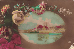 FETES - VOEUX - Bonne Fête - Fleurs - Maisons - Bateau - Colorisé - Carte Postale Ancienne - Andere & Zonder Classificatie