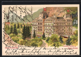 Lithographie Interlaken, Grand Hotel U. Beau-Rivage  - Interlaken