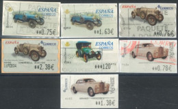 SPAIN- 2001/04, CARS STAMPS LABELS SET OF 7, DIFFERENT VALUES, USED. - Gebraucht