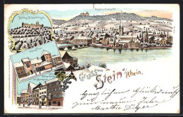 Lithographie Stein A. Rhein, Alte Häuser Am Marktplatz, Schloss Hohenklingen, Oberes Thor  - Autres & Non Classés